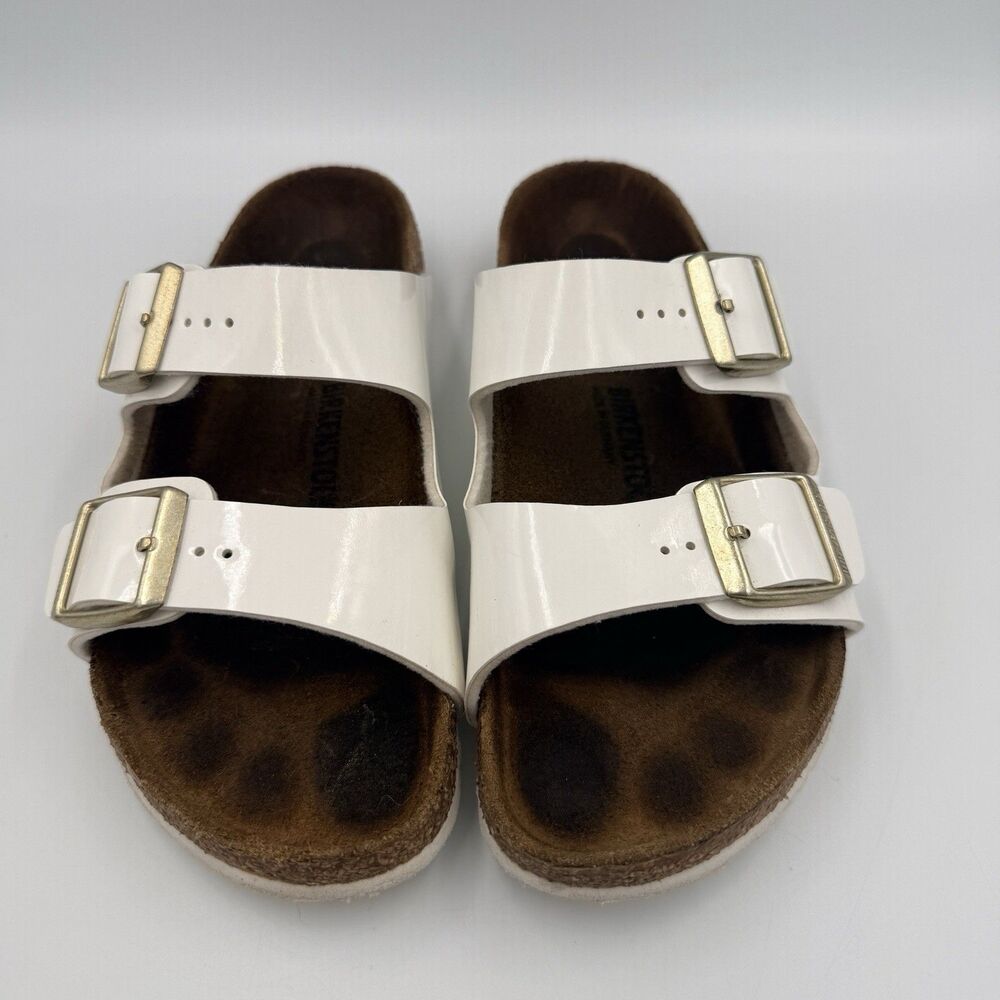 Birkenstock Arizona White Patent Gold Buckle Sandals EU 34 (W 4-4.5 Kids 3-3.5)